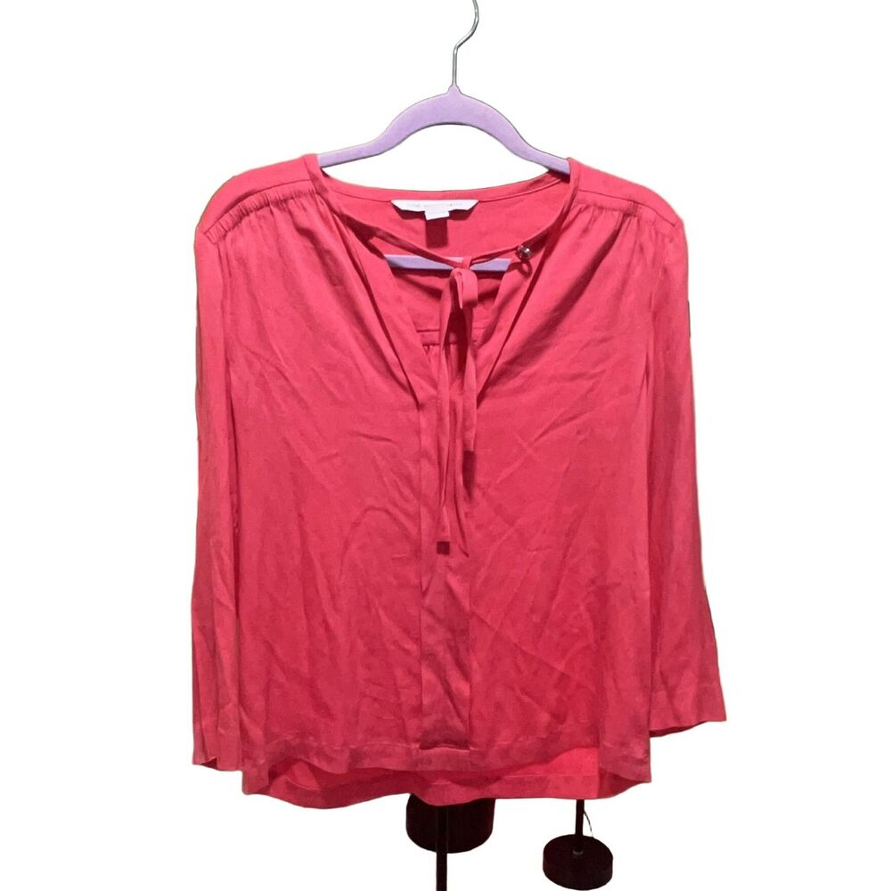 Diane von Furstenberg Silk Blend Tie Neck Blouse Pink Women's Size 8 Long Sleeve